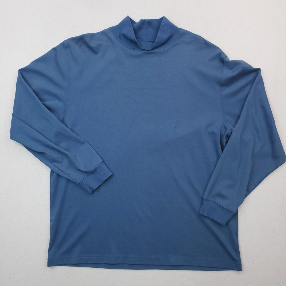 LL Bean Shirt Mens Extra Large Blue Mock Pullover Sweater Stretch Long Sleeve